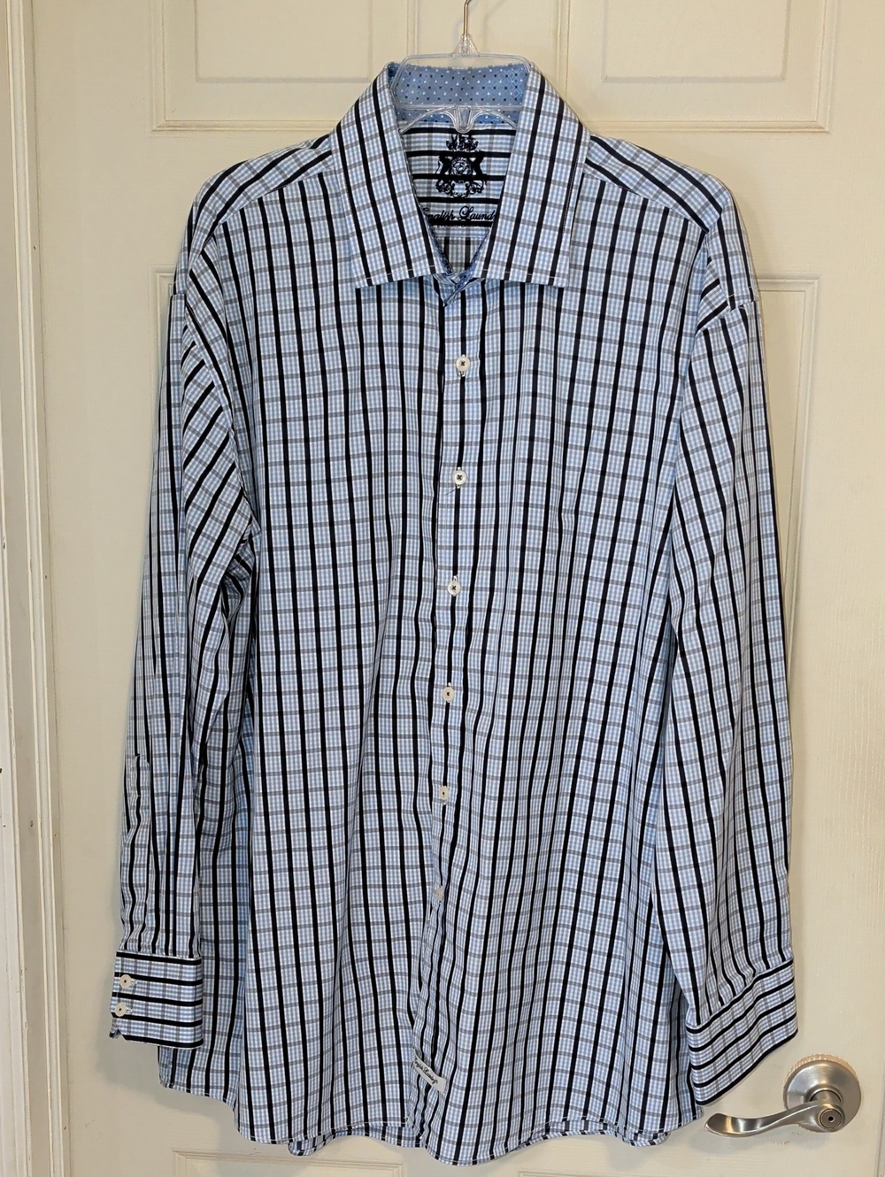 English Laundry Light Blue and Navy Windowpane Dress Shirt Size 18 1/2  - 34/35